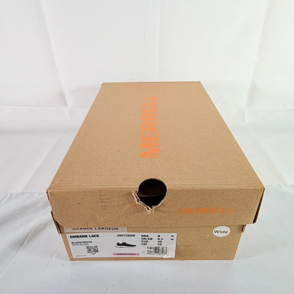 Merrell Embark Lace‎ Black White Womens 9 W Wide Sneaker Running Shoe J067280W